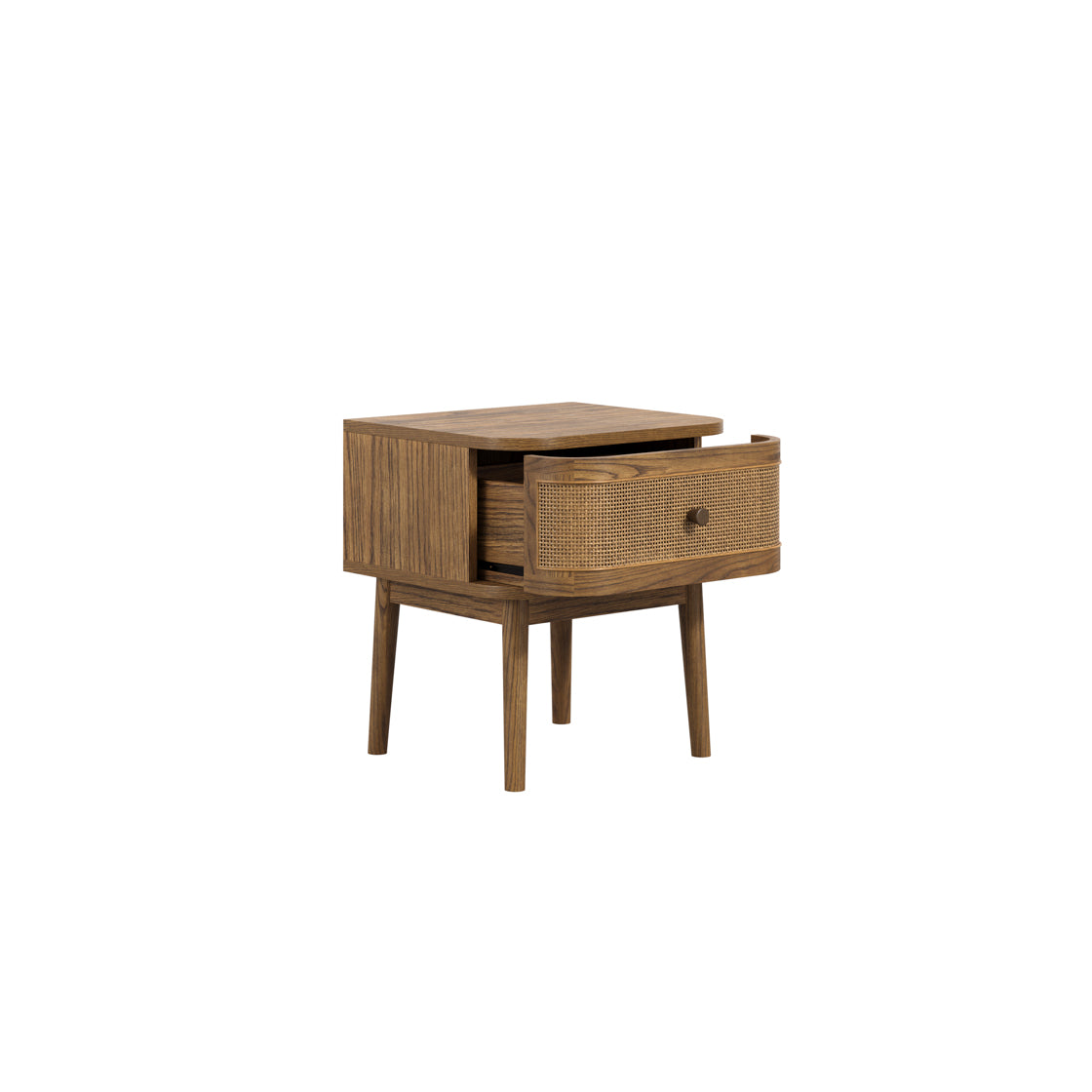 Callie Smoked Wood & Natural Rattan Bedside Table | 1 Drawer